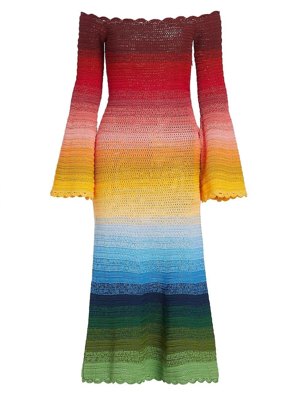 Oscar de la Renta - Off-The-Shoulder Ombre Crocheted-Cotton Midi Dress - MultiModa Operandi Product Image