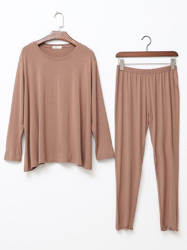 Simple Solid Color Long Sleeve Loose Modal Pajamas Sets Product Image