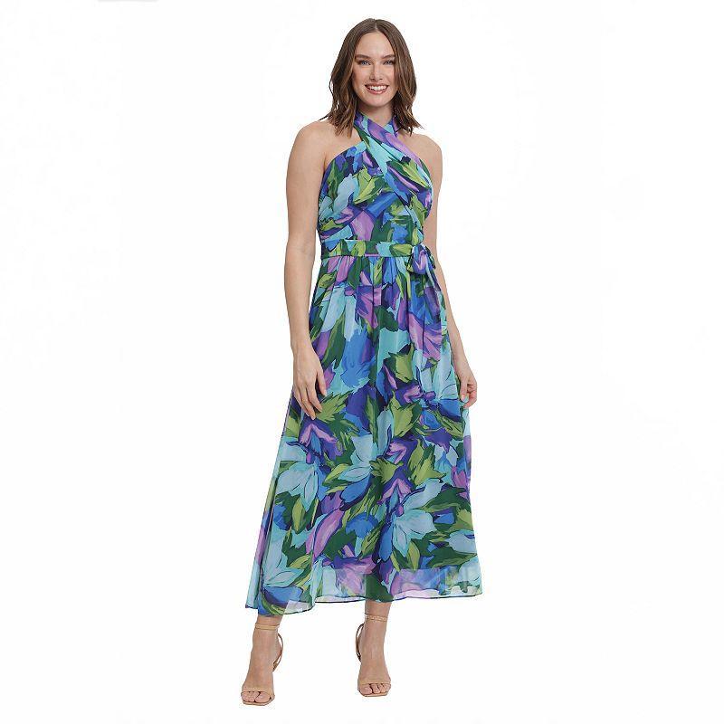 Womens London Times Floral Wrap Halter Maxi Dress Product Image