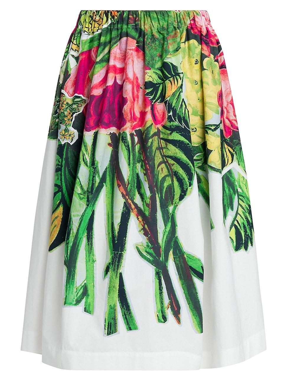 Womens Floral Cotton Midi-Skirt Product Image