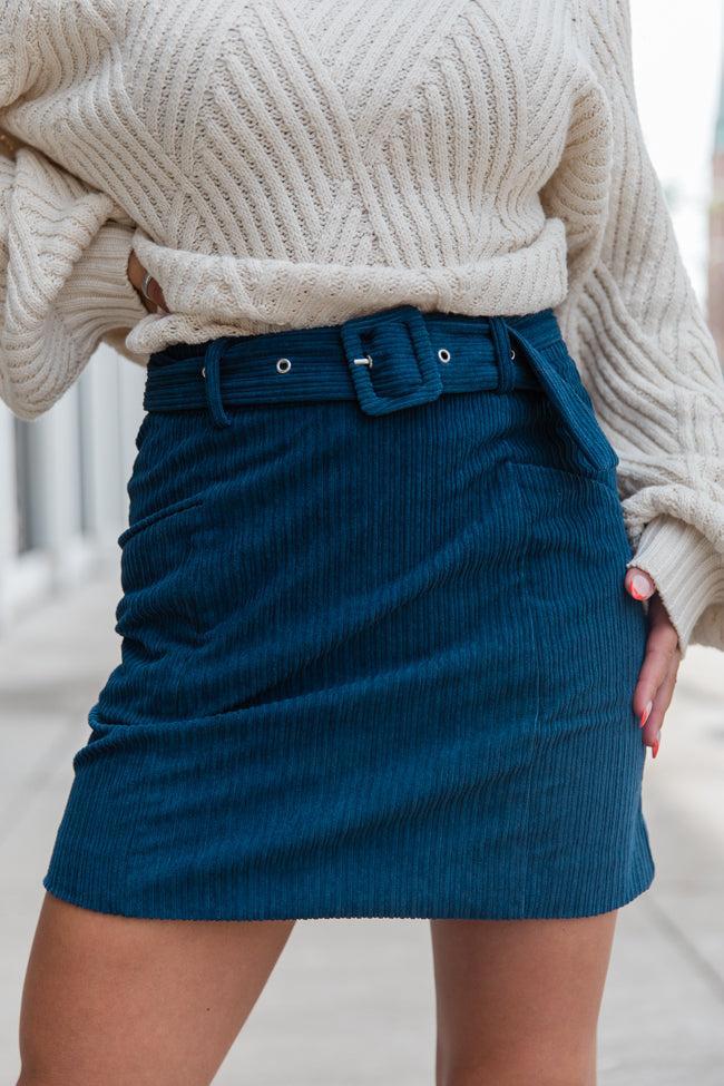 Talk About It Navy Belted Corduroy Skirt product image