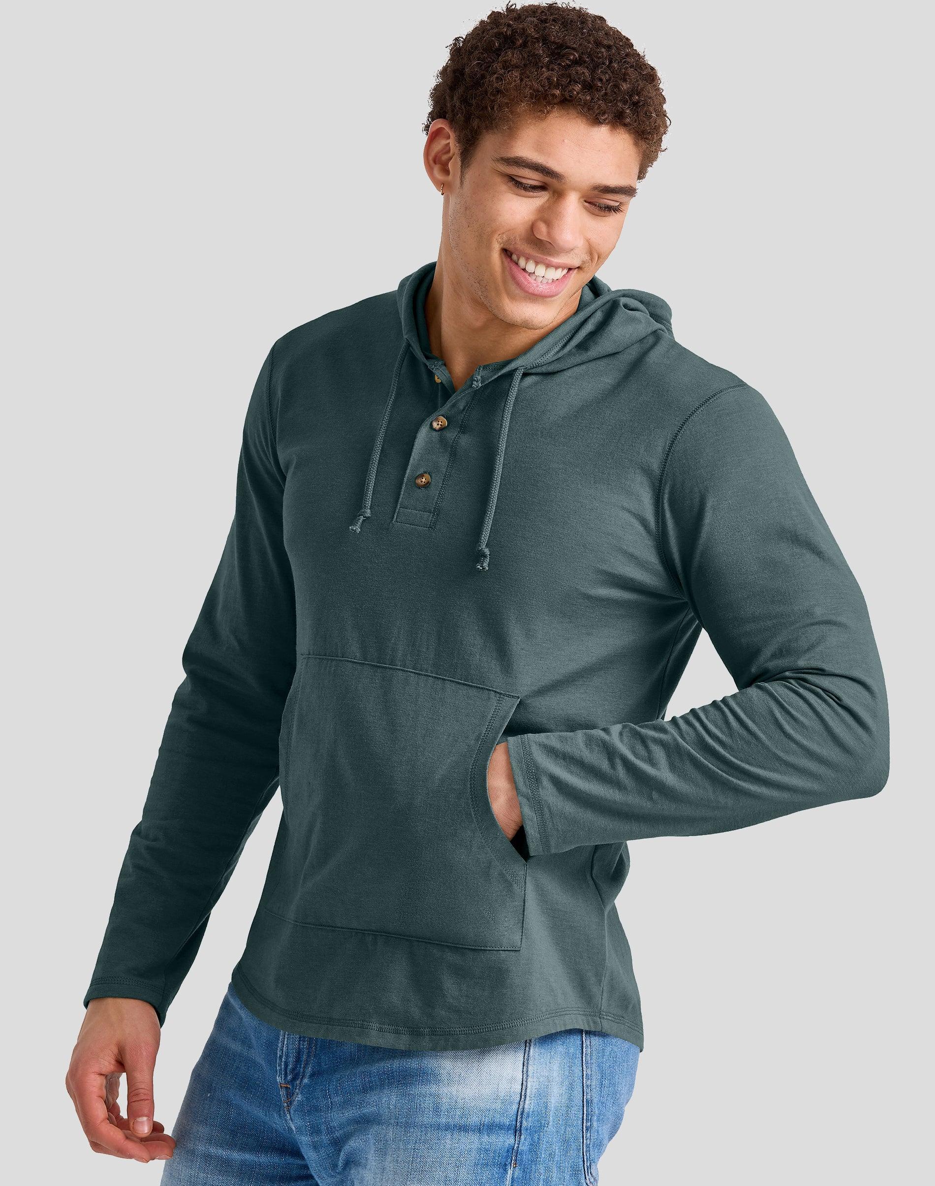 Mens Hanes Originals Tri-Blend Jersey Pullover Hoodie Grey Product Image