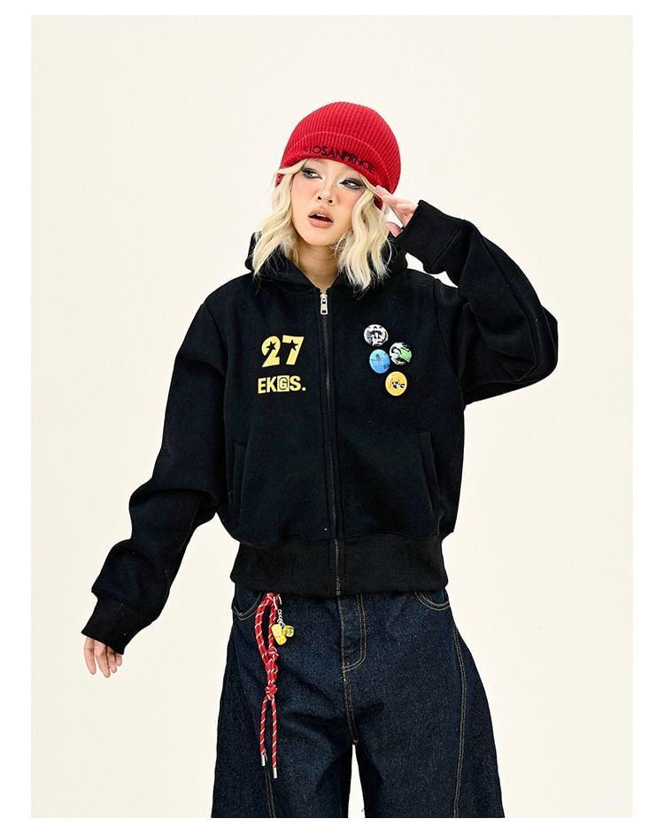 Lettering Embroidered Zip Up Hoodie Product Image