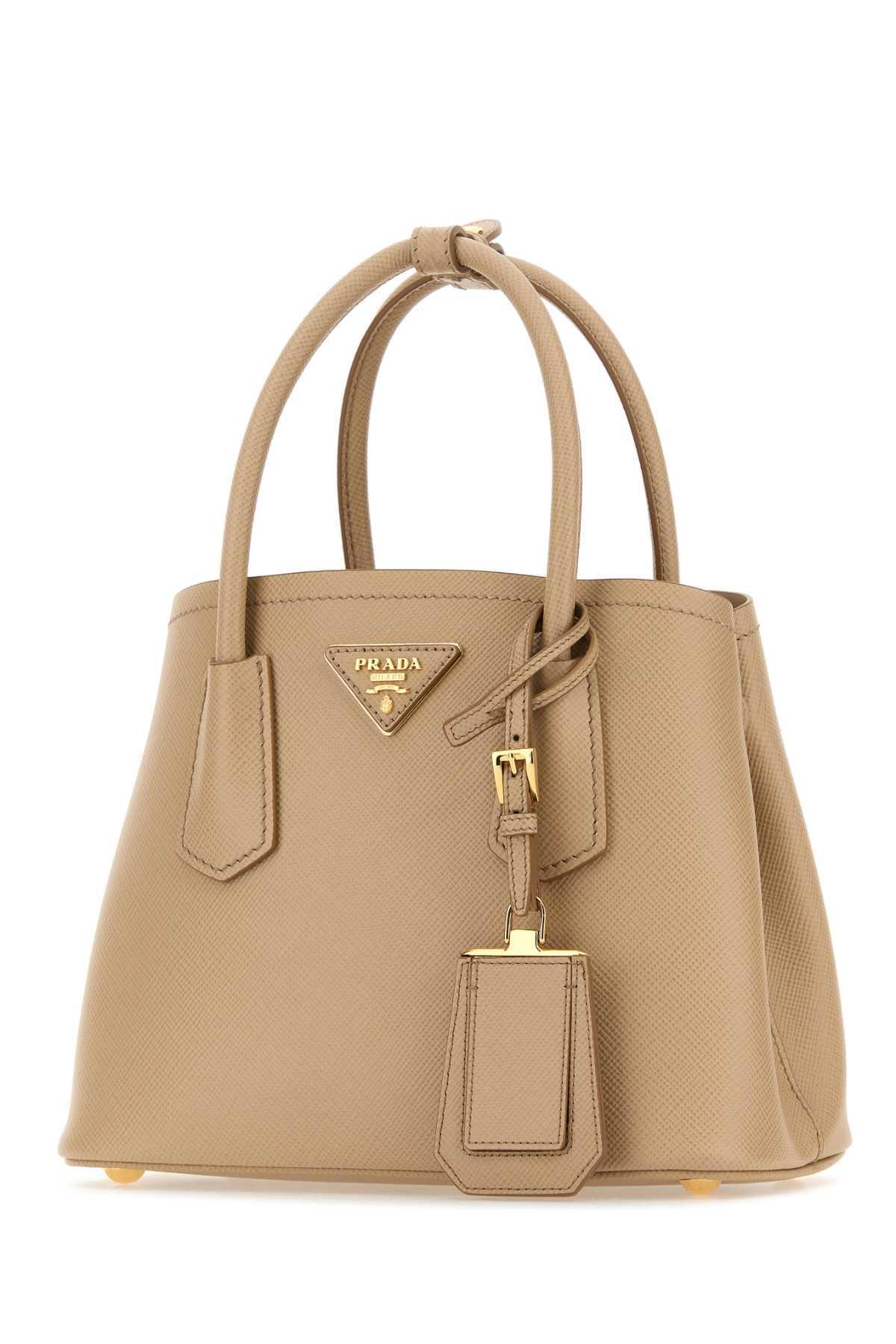 PRADA Woman Sand Leather Handbag In Brown Product Image