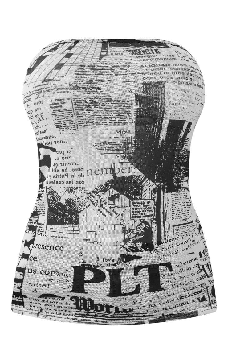 Black Newspaper Print Mesh Bandeau Top Product Image