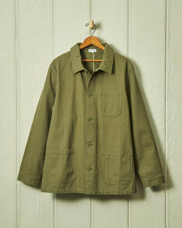 French Workman’s Jacket in Olive Herringbone Product Image