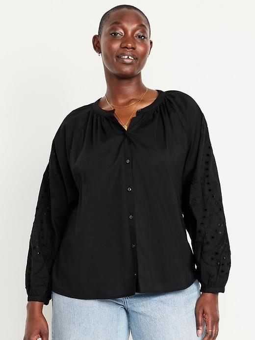 Split-Neck Button-Down Top Product Image