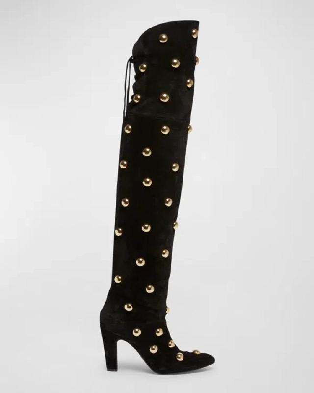 Eve Over-the-knee Studded Leather Boots In Black Product Image