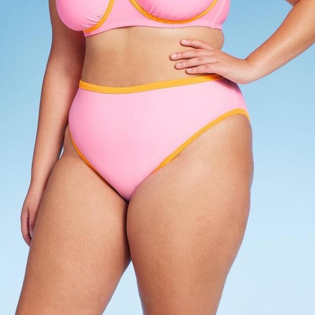 Womens Colorblock High Leg Cheeky Bikini Bottom - Wild Fable Light Pink/Orange 2X Product Image