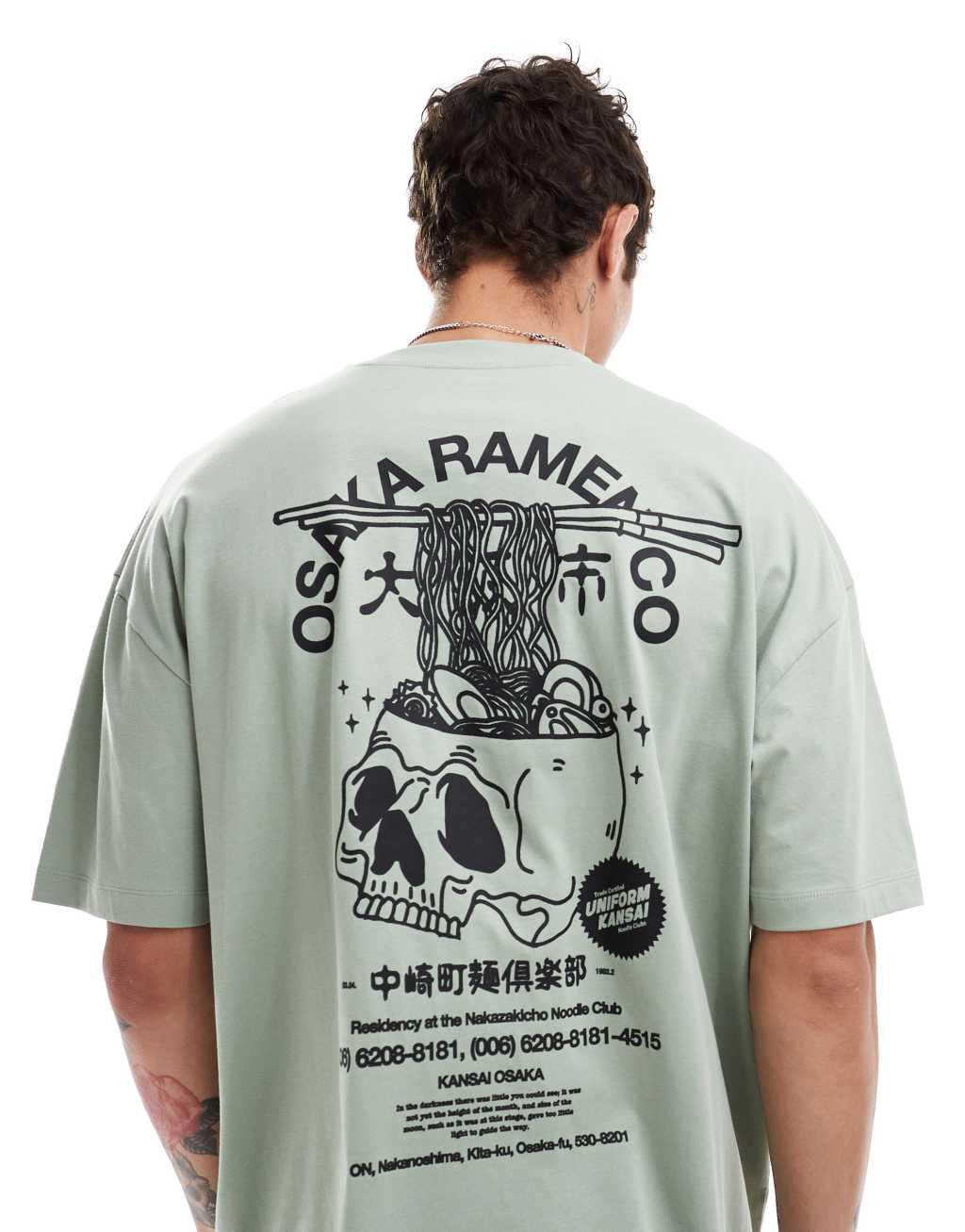 ASOS DESIGN oversized T-shirt in green with ramen back print Product Image