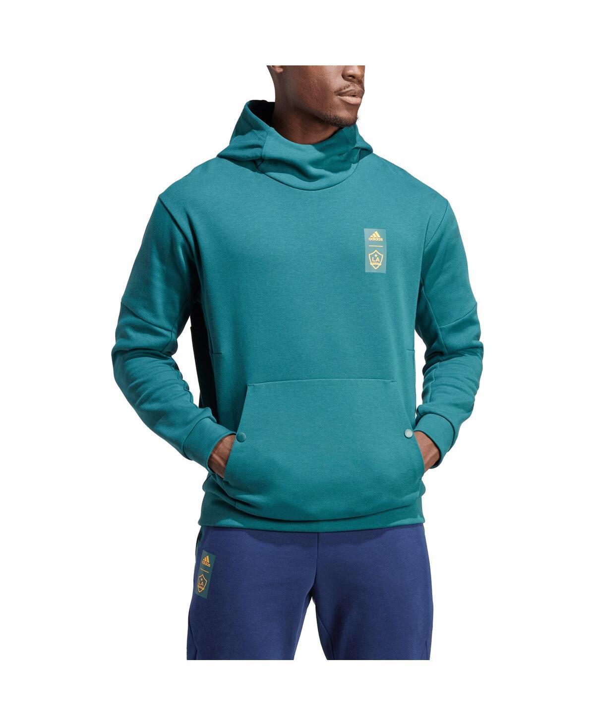 Mens adidas Teal La Galaxy 2023 Player Travel Pullover Hoodie Product Image