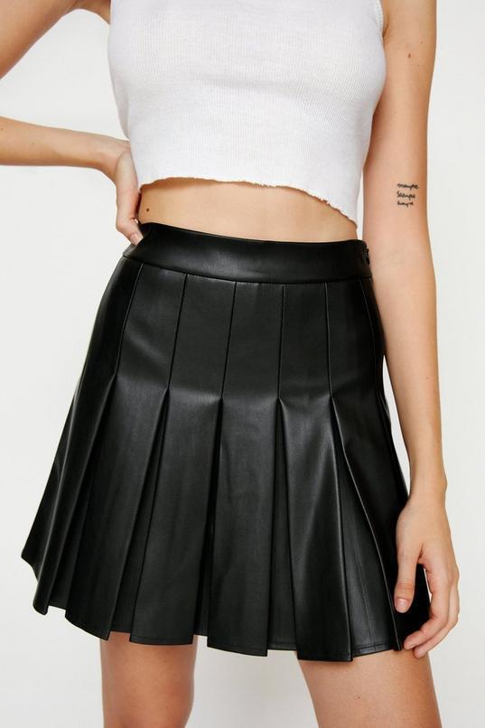 Petite Faux Leather Pleated Mini Skirt Product Image