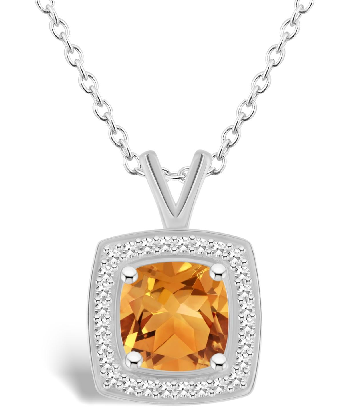 Celebration Gems Sterling Silver Cushion Gemstone & 1/8 Carat T.W. Diamond Halo Pendant Necklace, Womens Orange Product Image