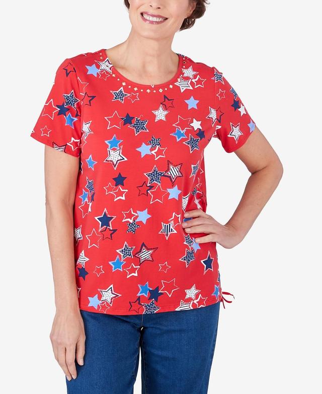 Womens Alfred Dunner Stars Side Tie Short Sleeve T-Shirt Product Image