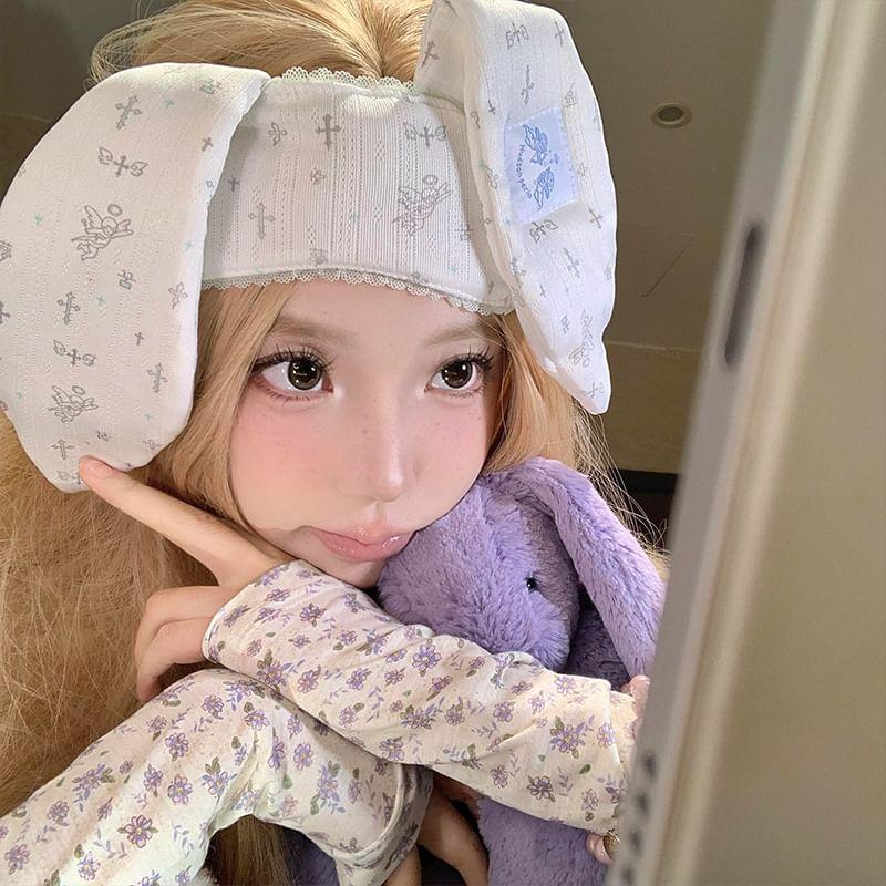 Rabbit Ear Lace Trim Headband / Eye Mask Product Image