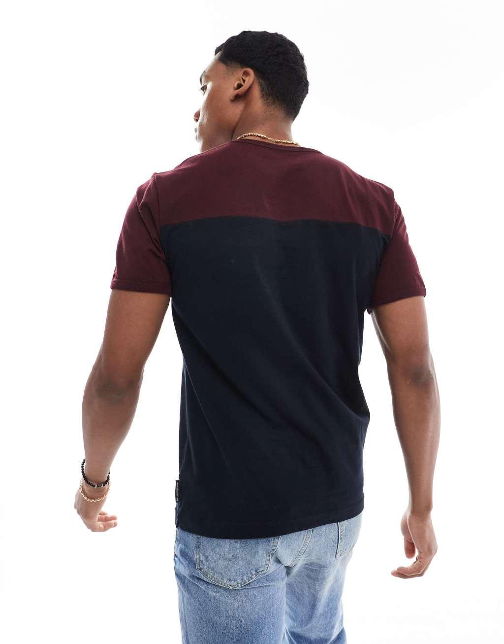 French Connection color block T-shirt in navy & burgundy Product Image