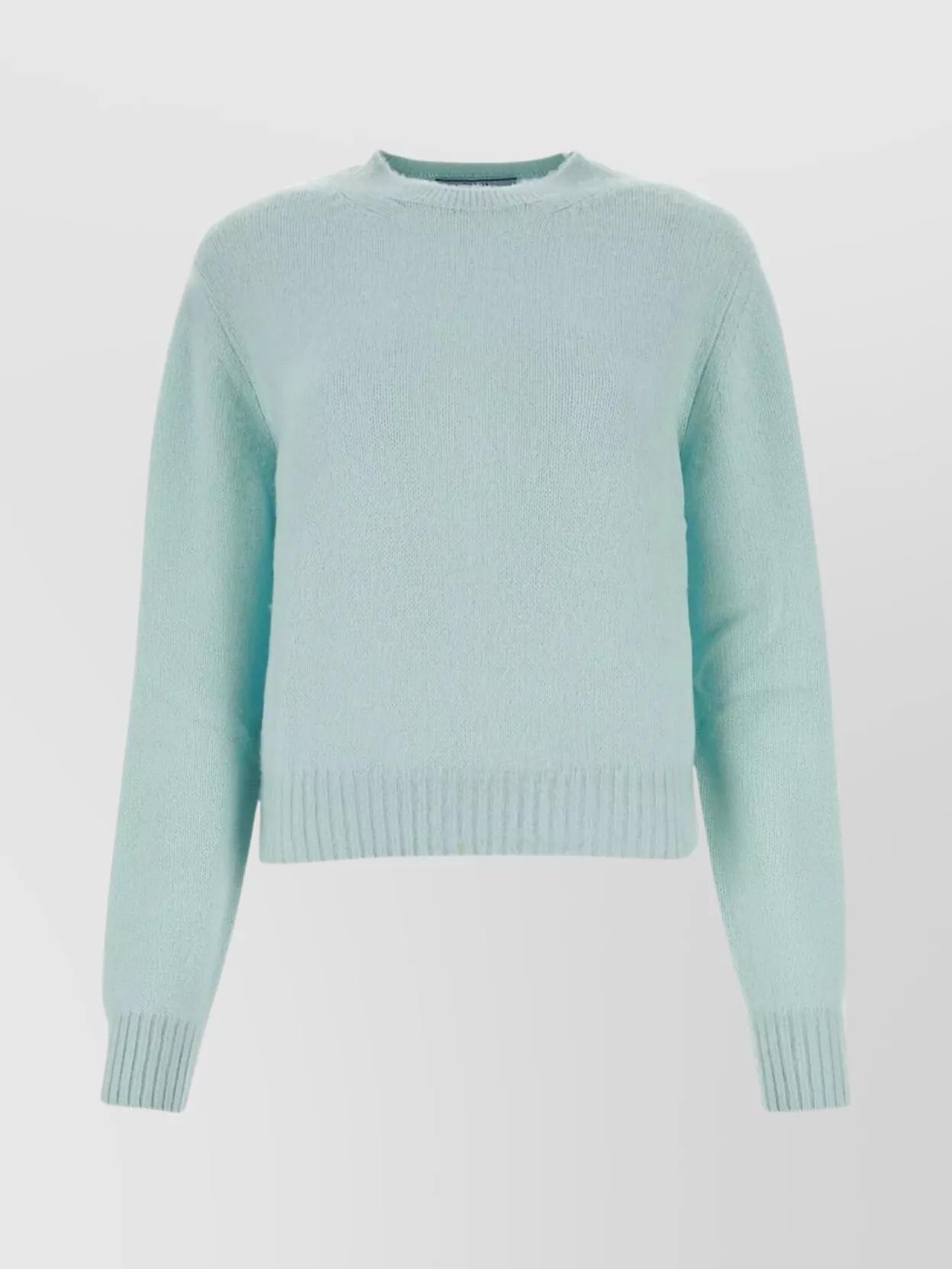 Ribbed Cashmere Crew-neck Sweater With Puffed Sleeves In Blue Product Image