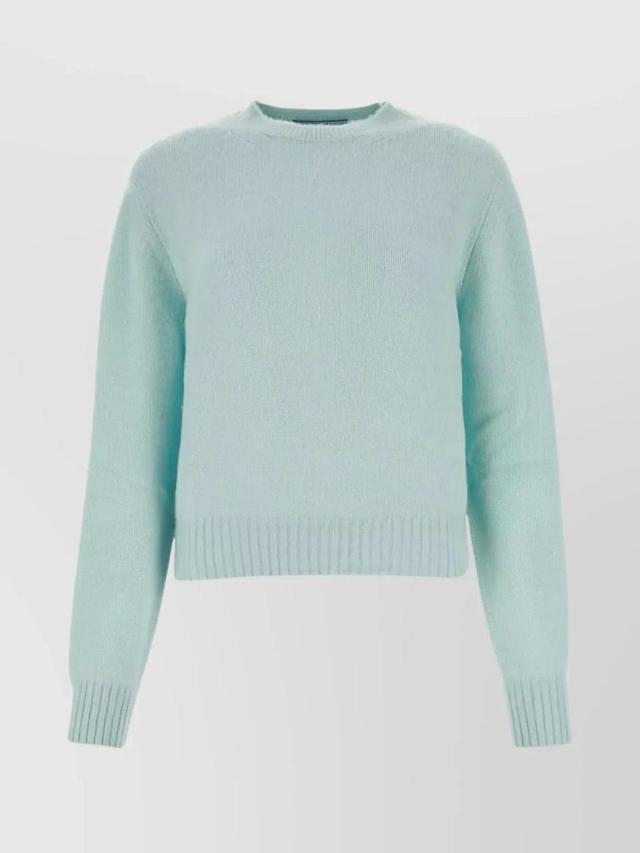 Ribbed Cashmere Crew-neck Sweater With Puffed Sleeves In Blue Product Image