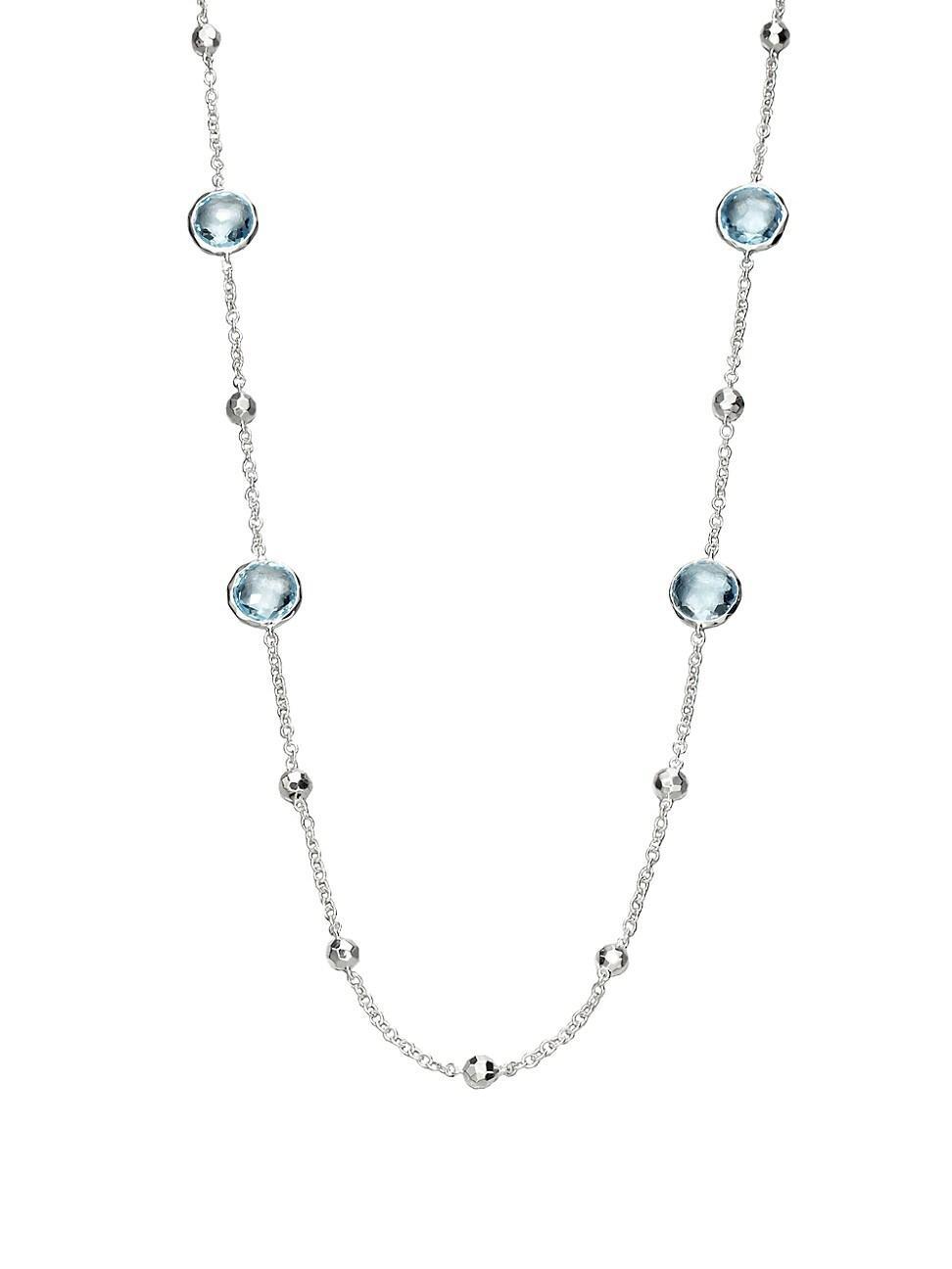 Womens Blue Topaz & Sterling Silver Station Necklace Product Image