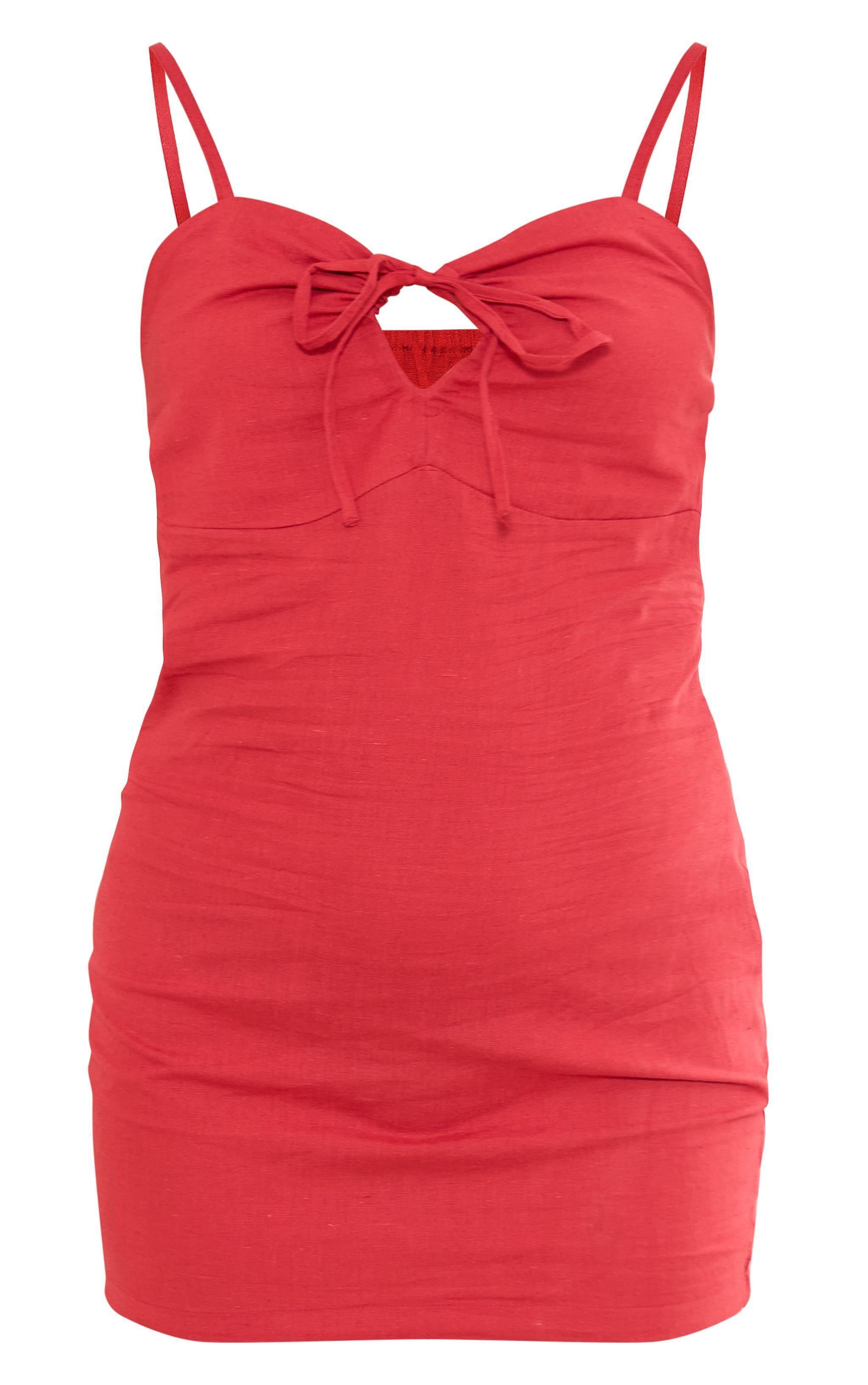 Red Cotton Cut Out Ruched Bodycon Dress Product Image