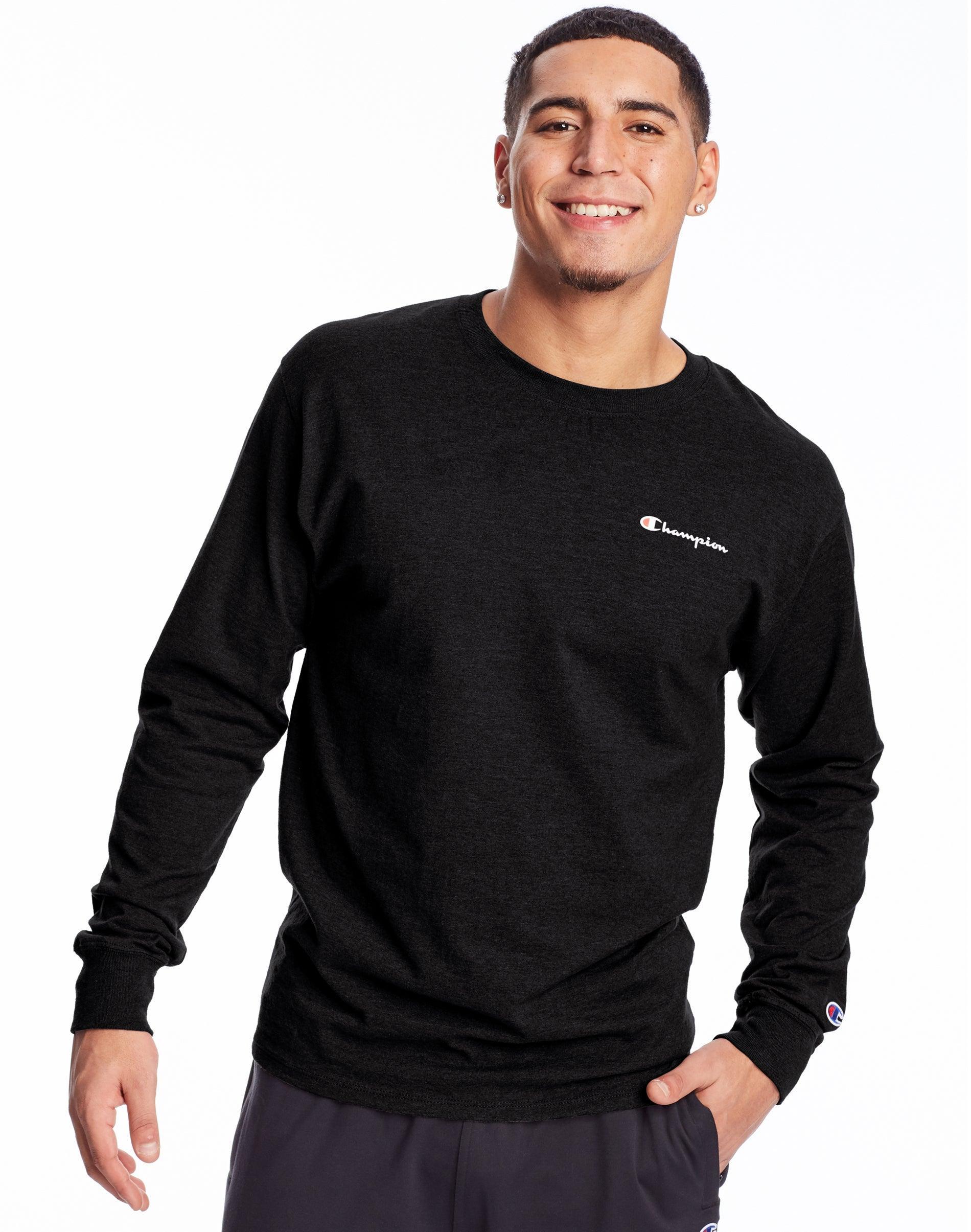 Mens Champion Classic Jersey Long-Sleeve Tee, Script Logo Black M Product Image