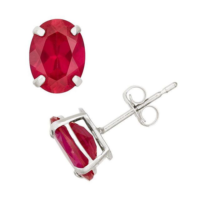 Designs by Gioelli Lab-Created Ruby 10k White Gold Oval Stud Earrings, Womens, Red Product Image