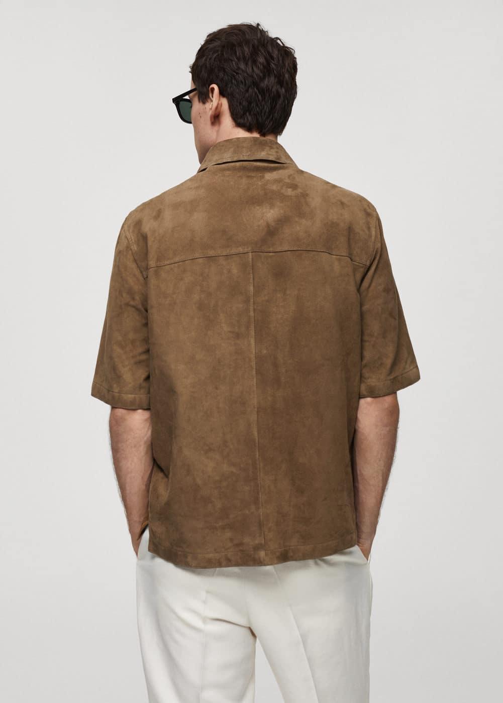 MANGO MAN - Overshirt with 100% suede leather pocket brownMen Product Image