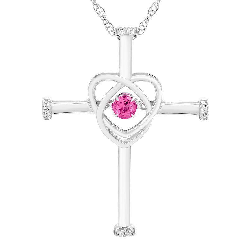 Boston Bay Diamonds Sterling Silver Genuine Pink Tourmaline & Diamond Accent Cross Pendant Necklace, Womens Product Image