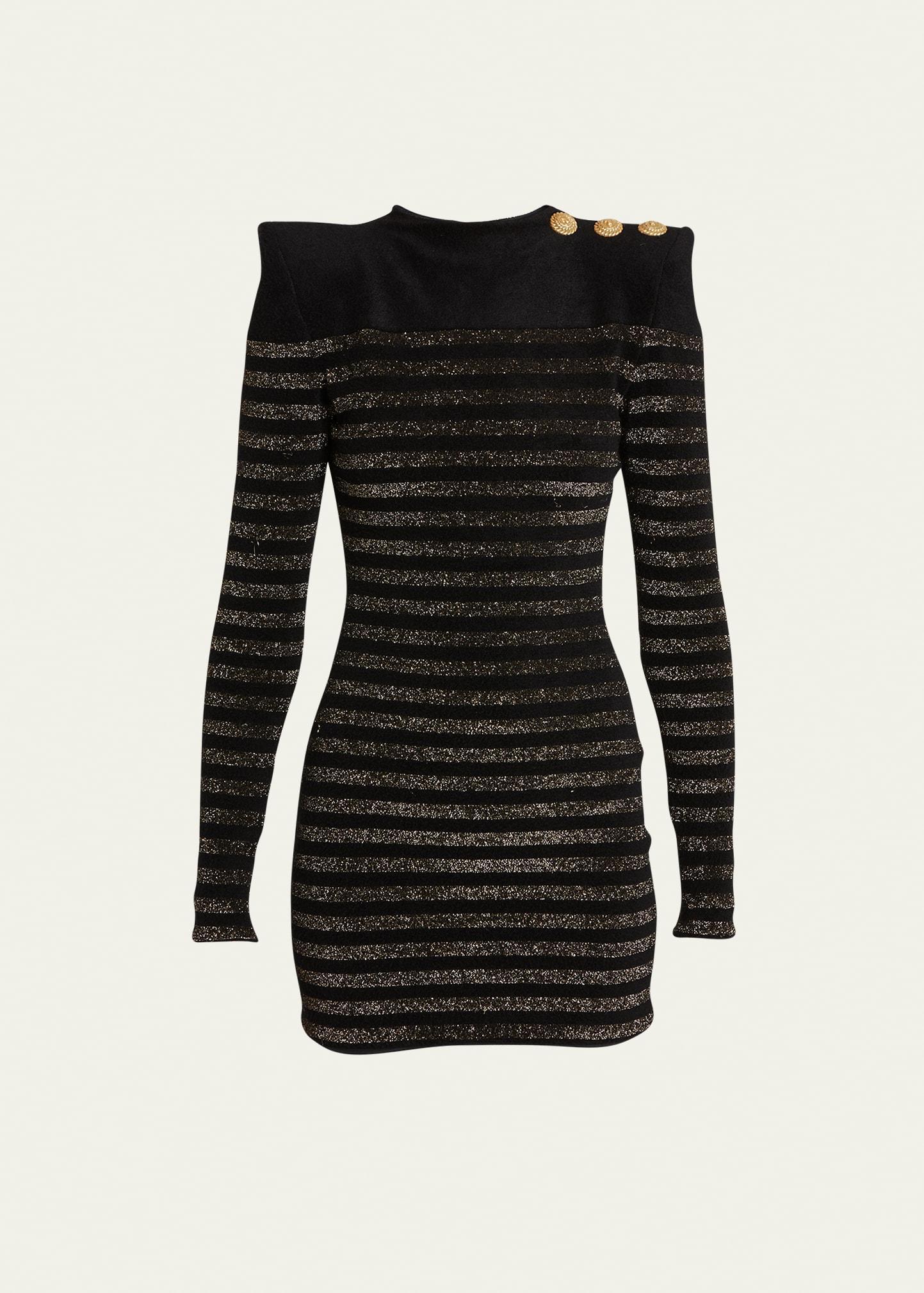 Metallic Stripe Button-Shoulder Knit Mini Dress Product Image