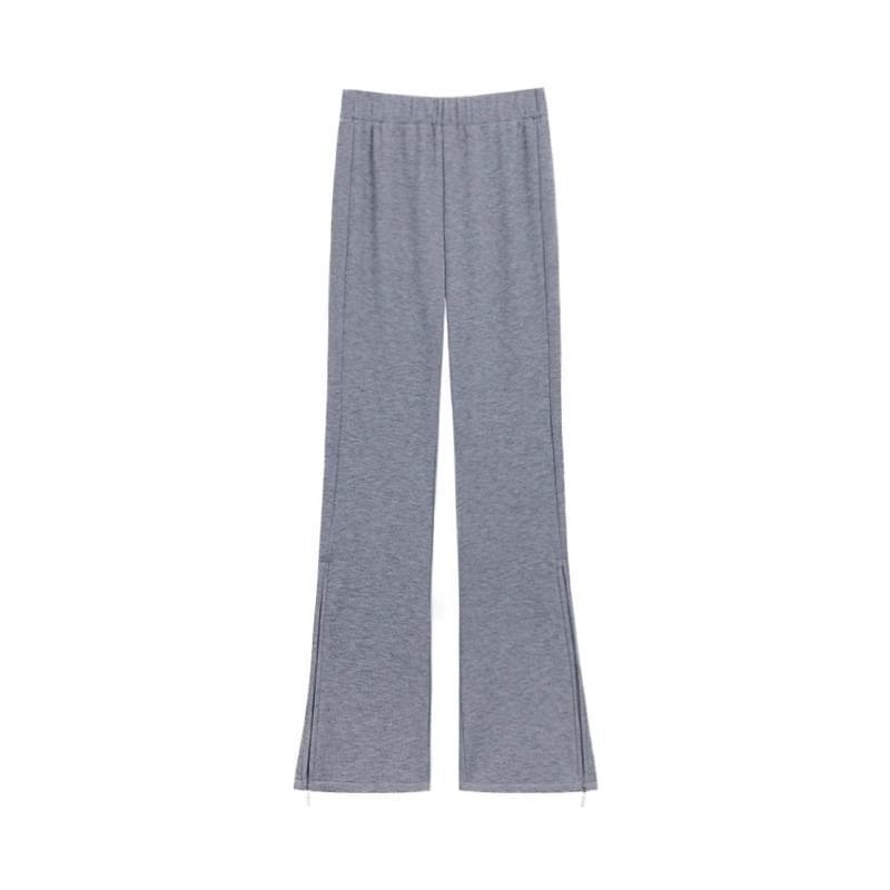 High Rise Plain Straight-Fit Boot-Cut Sweatpants Product Image