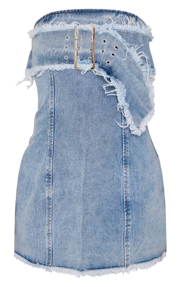 Petite Vintage Mid Wash Fray Buckle Belt Denim Mini Dress Product Image