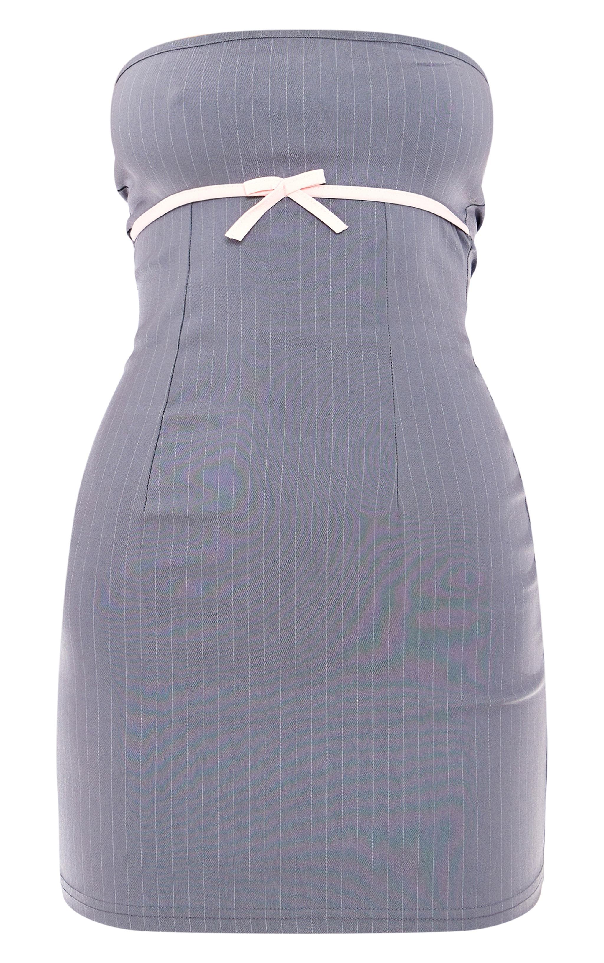 Light Grey Pin Stripe Bow Bandeau Bodycon Dress Product Image