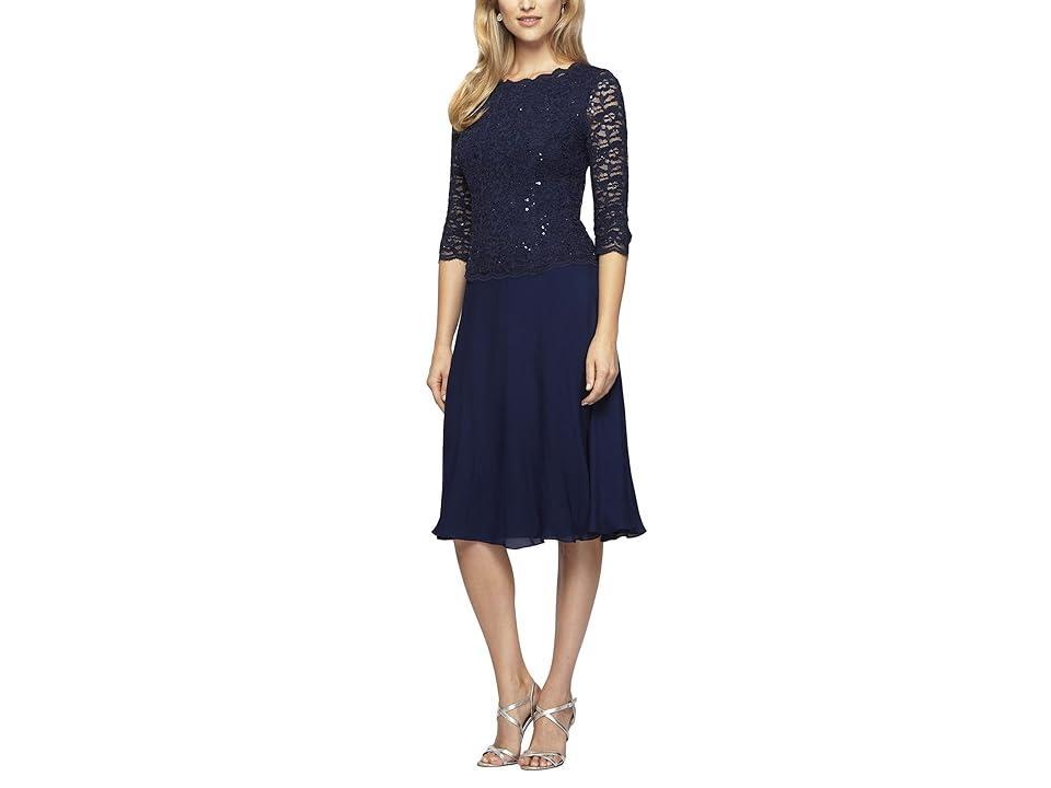 Alex Evenings Crew Neck 34 Sleeve Sequin Floral Lace Bodice Chiffon A Product Image