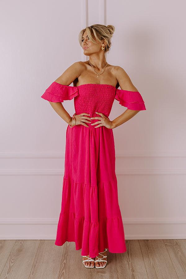 Seaside Chic Smocked Maxi In Hot Pink Product Image