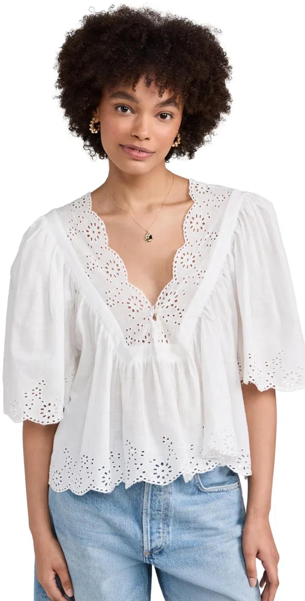 Costa Eyelet Top In Bright White Product Image