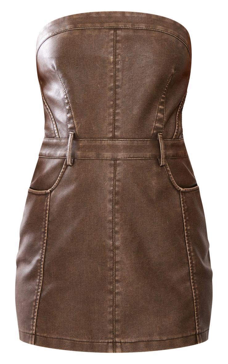 Petite Brown Washed Faux Leather Mini Dress Product Image