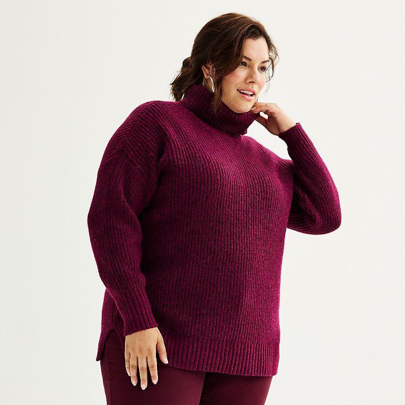 Nine West Plus Size Turtleneck Tunic Sweater, Womens Plum Grey product image