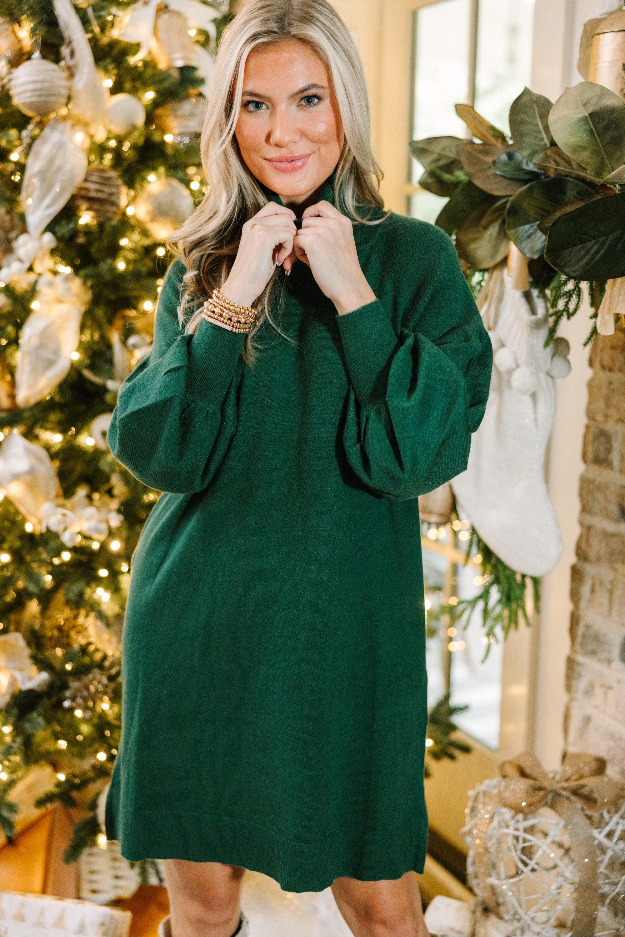 Wherever You Go Emerald Green Turtleneck Sweater Dress Female product image