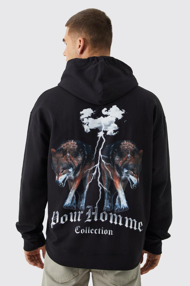 Oversized Pour Homme Wolves Graphic Hoodie | boohooMAN USA Product Image