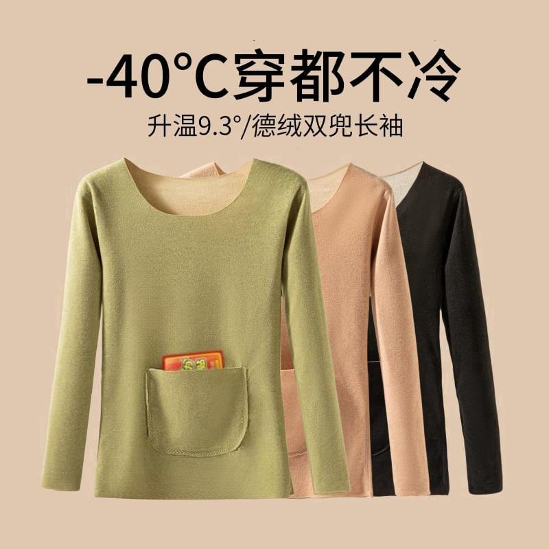 Long-Sleeve Scoop Neck Plain Thermal T-Shirt Product Image