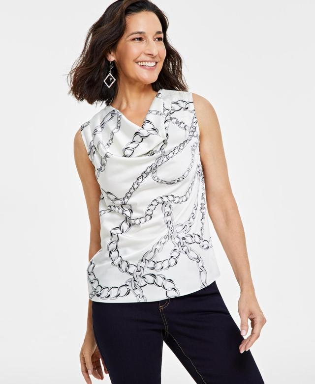 I.n.c. International Concepts Womens Chain-Print Sleeveless Cowlneck Top, Created for Macys Product Image