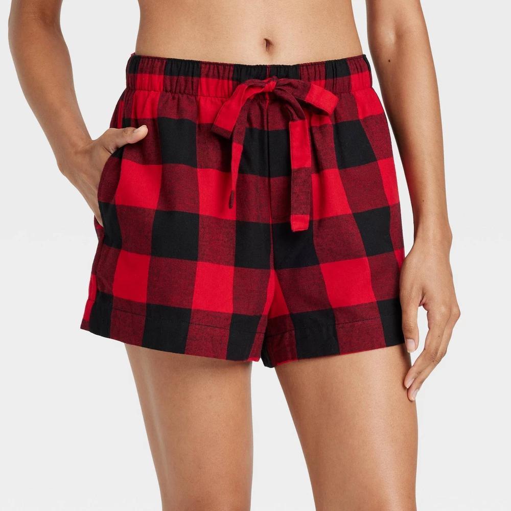 Womens Buffalo Check Flannel Pajama Shorts - Auden Red XL Product Image