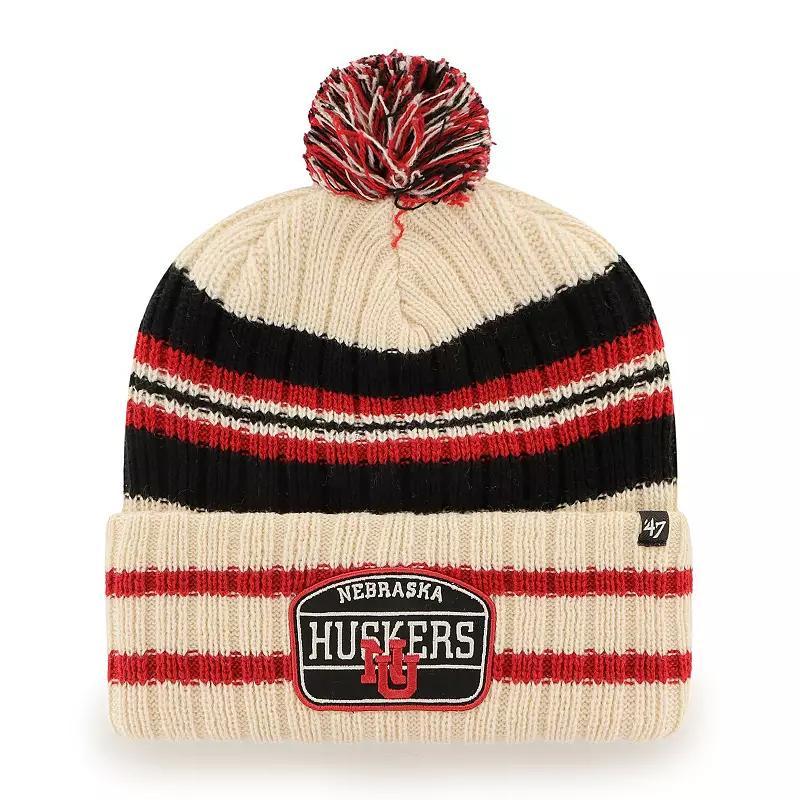 Mens 47 Natural Nebraska Huskers Hone Patch Cuffed Knit Hat with Pom Product Image