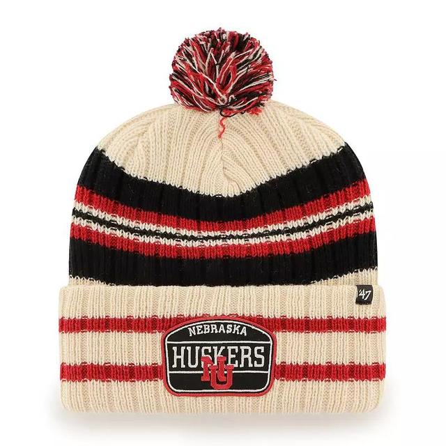 Mens 47 Brand Natural Nebraska Huskers Hone Patch Cuffed Knit Hat with Pom Product Image