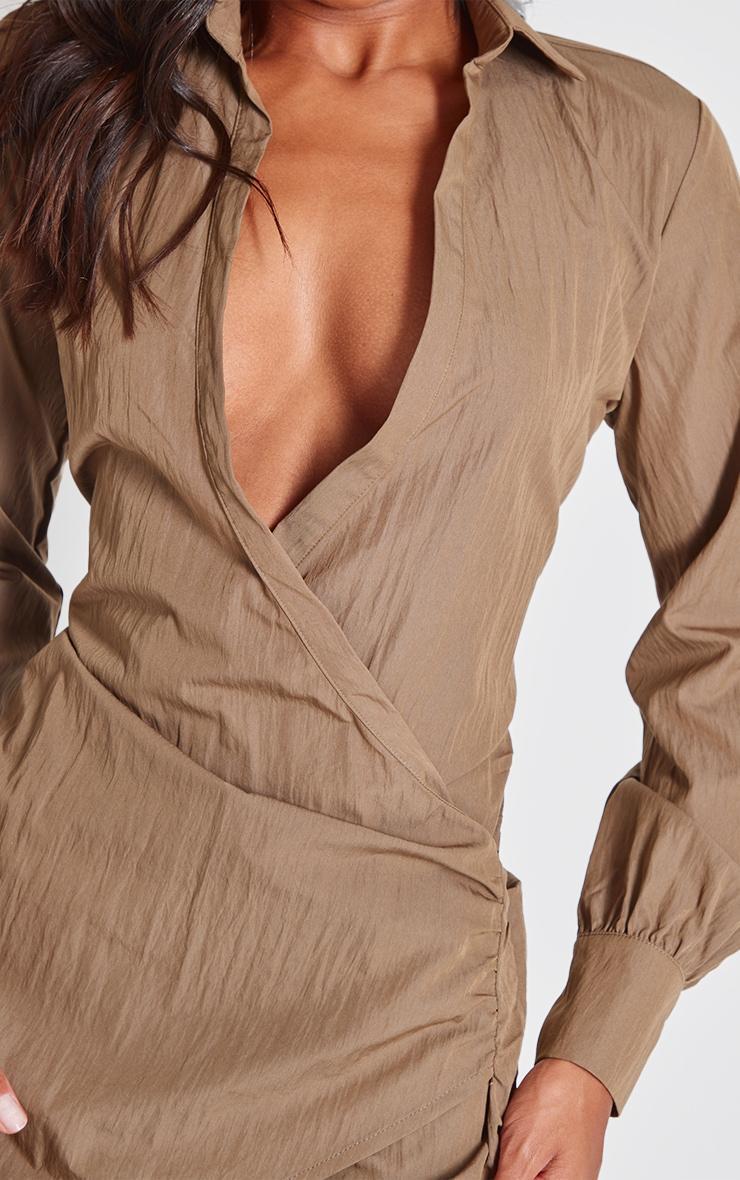 Khaki Wrap Detail Shirt Dress Product Image