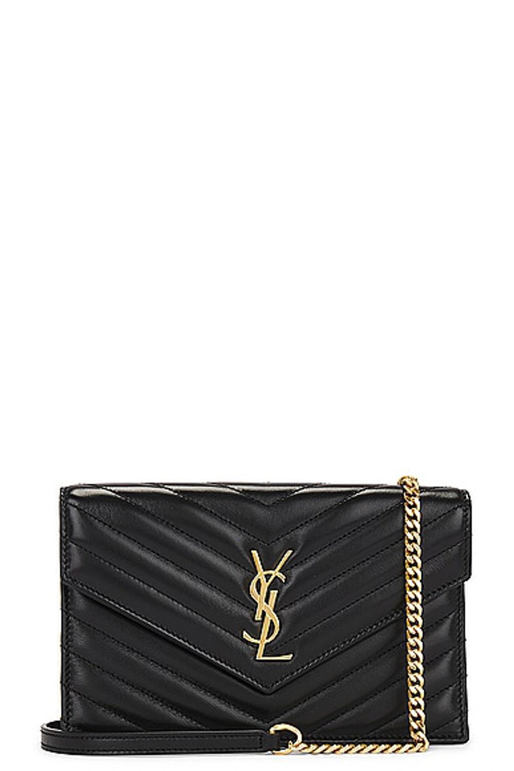 SAINT LAURENT Women's Cassandre Envelope Chain Wallet In Grain De Poudre Leather In Noir Product Image