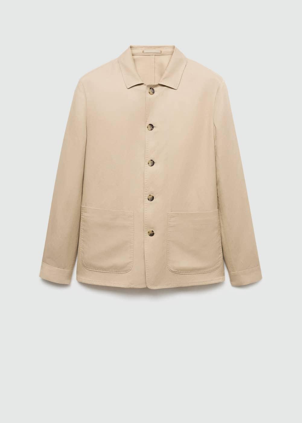 MANGO MAN - Lyocell linen overshirt with pockets beigeMen Product Image