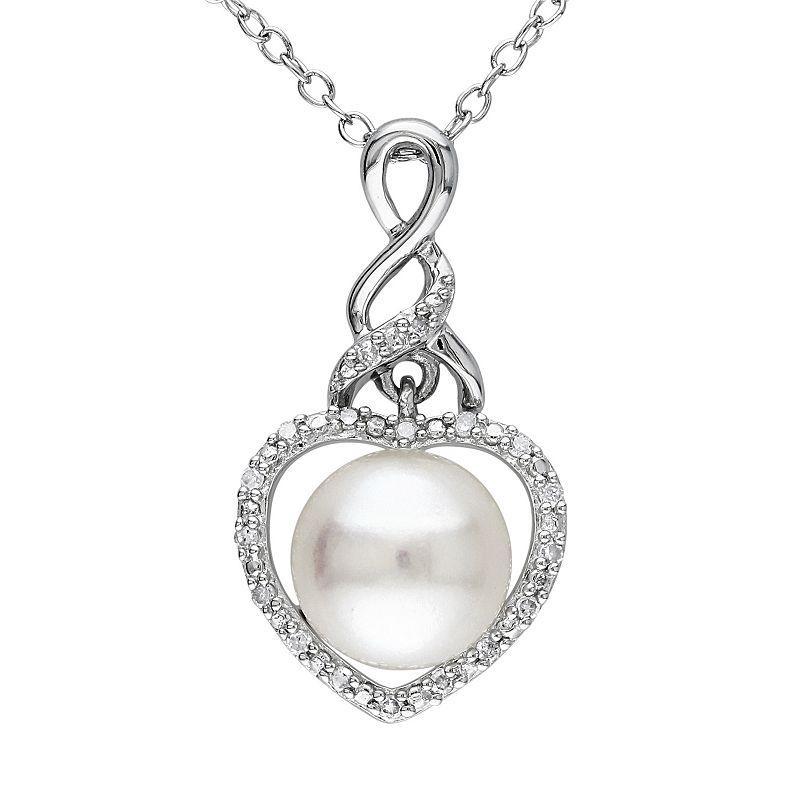 Stella Grace Freshwater Cultured Pearl and Diamond Accent Sterling Silver Heart Pendant Necklace, Womens White Product Image