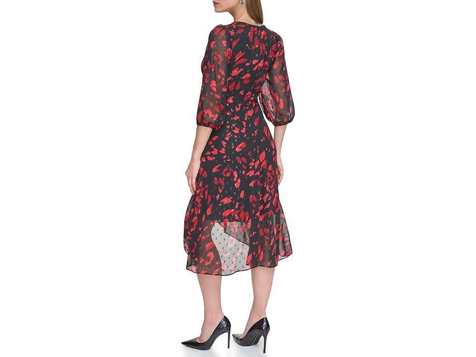 DKNY Balloon Sleeve with Side Knot Red) Women's Clothing Product Image