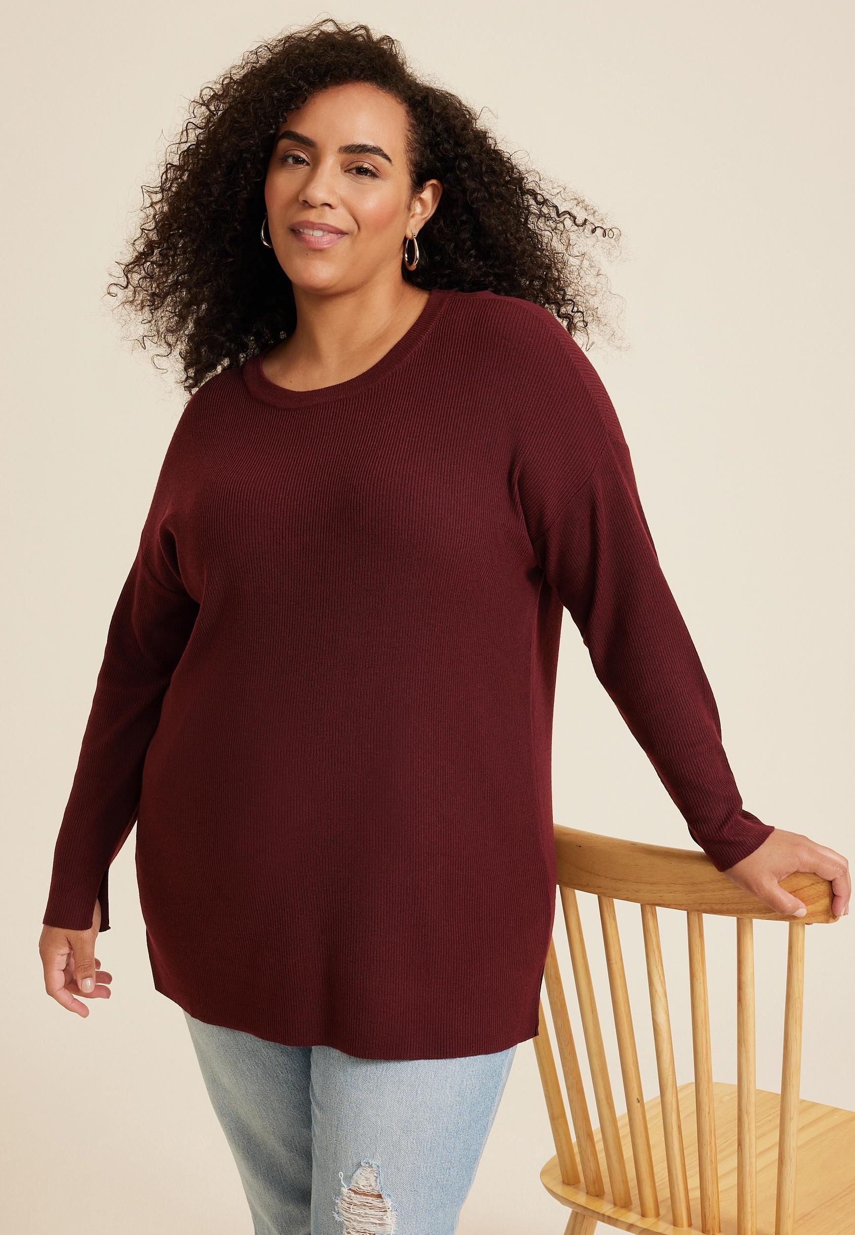 Maurices Plus Size Womens Side Split Tunic Sweater Red Size 4X product image